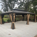 PURPLE LEAF Outdoor Hardtop Gazebo for Garden Bronze Double Roof Aluminum Frame Pavilion with String Lights-clear