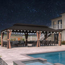 PURPLE LEAF Outdoor Hardtop Gazebo for Garden Bronze Double Roof Aluminum Frame Pavilion with String Lights-milky