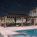 PURPLE LEAF Outdoor Hardtop Gazebo for Garden Bronze Double Roof Aluminum Frame Pavilion with String Lights-clear