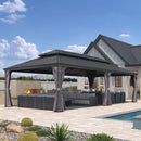 PURPLE LEAF Patio Gazebo for Backyard Grey Hardtop Galvanized Steel Roof Awning with Upgrade Curtain