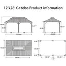 PURPLE LEAF Patio Gazebo for Backyard Grey Hardtop Galvanized Steel Roof Awning with String Lights-clear