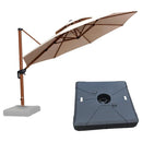 PURPLE LEAF Outdoor Garden Umbrella with Base, Cantilever Umbrellas in Wood Color