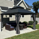 PURPLE LEAF Patio Gazebo for Backyard Grey Hardtop Galvanized Steel Roof Awning with Upgrade Curtain