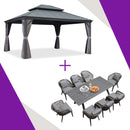 PURPLE LEAF Patio Gazebo with Aluminum Frame Grey Dining Sets-Bundle Set