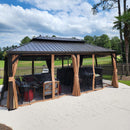 PURPLE LEAF Outdoor Hardtop Gazebo for Garden Bronze Double Roof Aluminum Frame Pavilion with String Lights-milky