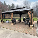 PURPLE LEAF Outdoor Hardtop Gazebo for Garden Bronze Double Roof Aluminum Frame Pavilion with String Lights-clear