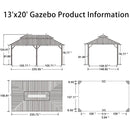 PURPLE LEAF Outdoor Hardtop Gazebo for Garden Bronze Double Roof Aluminum Frame Pavilion with String Lights-clear