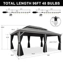 PURPLE LEAF Patio Gazebo for Pool Light Grey Hardtop Galvanized Steel Roof with String Lights-milky