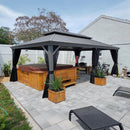 PURPLE LEAF Patio Gazebo for Pool Light Grey Hardtop Galvanized Steel Roof with Upgraded Curtains