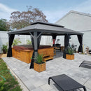 PURPLE LEAF Patio Gazebo for Pool Light Grey Hardtop Galvanized Steel Roof with String Lights-clear
