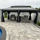 PURPLE LEAF Patio Gazebo for Pool Light Grey Hardtop Galvanized Steel Roof with String Lights-clear