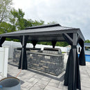 PURPLE LEAF Patio Gazebo for Pool Light Grey Hardtop Galvanized Steel Roof with String Lights-clear