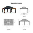PURPLE LEAF Hardtop Gazebo for Patio Wood Grain Galvanized Steel Frame Awning with String Lights-milky