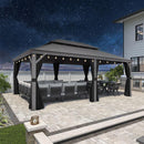 PURPLE LEAF Patio Gazebo for Pool Light Grey Hardtop Galvanized Steel Roof with String Lights-milky