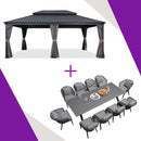 PURPLE LEAF Patio Gazebo with Aluminum Frame Grey Dining Sets-Bundle Set