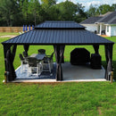 PURPLE LEAF Patio Gazebo for Backyard Grey Hardtop Galvanized Steel Roof Awning with Upgrade Curtain
