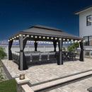 PURPLE LEAF Patio Gazebo for Pool Light Grey Hardtop Galvanized Steel Roof with String Lights-clear