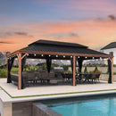 PURPLE LEAF Hardtop Gazebo for Patio Wood Grain Galvanized Steel Frame Awning with String Lights-milky