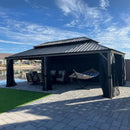 PURPLE LEAF Outdoor Hardtop Gazebo for Patio Bronze Aluminum Frame Pavilion with Navy-Blue Curtain
