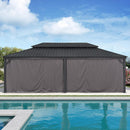 PURPLE LEAF Patio Gazebo for Backyard Grey Hardtop Galvanized Steel Roof Awning with Upgrade Curtain