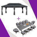 PURPLE LEAF Patio Gazebo with Aluminum Frame Grey Dining Sets-Bundle Set
