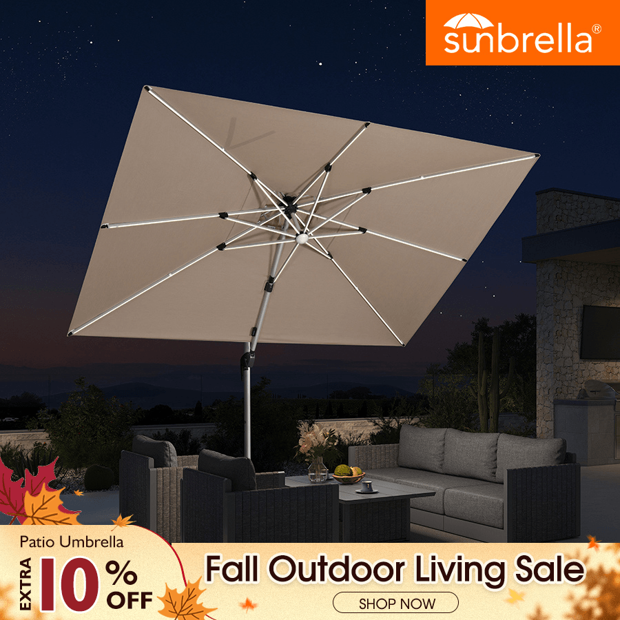 best solar patio umbrella lights PURPLE LEAF SUNBRELLA Cantilever with Lights, Large Umbrellas For Outdoor Boots for Strap Bindings Tablecloth Sizes:40