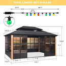 PURPLE LEAF Sunroom Hardtop Gazebo Solarium Wood Grain  Galvanized Steel Double Roof All-Weather Aluminum Outdoor Screen House with String Lights