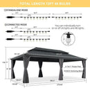 PURPLE LEAF Patio Gazebo for Backyard Grey Hardtop Galvanized Steel Roof Awning with String Lights-clear