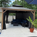 PURPLE LEAF Hardtop Gazebo for Patio Wood Grain Galvanized Steel Frame Awning with String Lights-milky