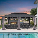 PURPLE LEAF Grey Hardtop Gazebo with Heavy Duty Galvanized Steel Double Roof with String Lights-clear