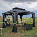 PURPLE LEAF Patio Gazebo for Backyard Grey Hardtop Galvanized Steel Roof Awning with Upgrade Curtain