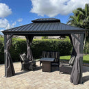 PURPLE LEAF Patio Gazebo for Backyard Grey Hardtop Galvanized Steel Roof Awning with Upgrade Curtain