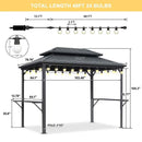 PURPLE LEAF Hardtop Grill Gazebo for Patio Grey Permanent Metal Roof Outside Sun Shade Outdoor BBQ Canopy with String Lights