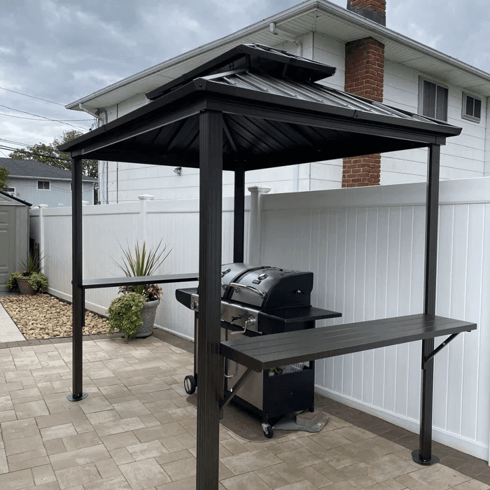 PURPLE LEAF Hardtop Grill Gazebo for Patio Bronze Permanent Metal Roof Outside Sun Shade Outdoor BBQ Canopy - Purple Leaf Garden