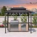 PURPLE LEAF Hardtop Grill Gazebo for Patio Grey Permanent Metal Roof Outside Sun Shade Outdoor BBQ Canopy with String Lights