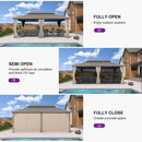 PURPLE LEAF Deck Gazebo Champagne Hardtop Metal Frame Double Roof with Curtains and Netting with Lights-clear