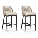 Set of 2 Outdoor Bar Stools with Rope Weave Backs