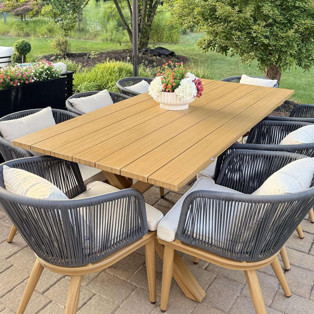 Patio Wicker Dining Set Outdoor Rectangular Table Chairs