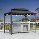 PURPLE LEAF Hardtop Grill Gazebo for Patio Grey Permanent Metal Roof Outside Sun Shade Outdoor BBQ Canopy with String Lights