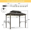 PURPLE LEAF Hardtop Grill Gazebo for Patio Bronze Permanent Metal Roof Outside Sun Shade Outdoor BBQ Canopy with String Lights