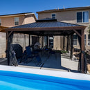 PURPLE LEAF Hardtop Gazebo for Patio Wood Grain Galvanized Steel Frame Awning with String Lights-clear