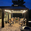 PURPLE LEAF Hardtop Gazebo for Patio Wood Grain Galvanized Steel Frame Awning with String Lights-milky