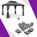 PURPLE LEAF Grey Hardtop Gazebo with Dining Set Bundle, patio shade solutions