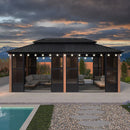 PURPLE LEAF Sunroom Hardtop Gazebo Solarium Wood Grain  Galvanized Steel Double Roof All-Weather Aluminum Outdoor Screen House with String Lights