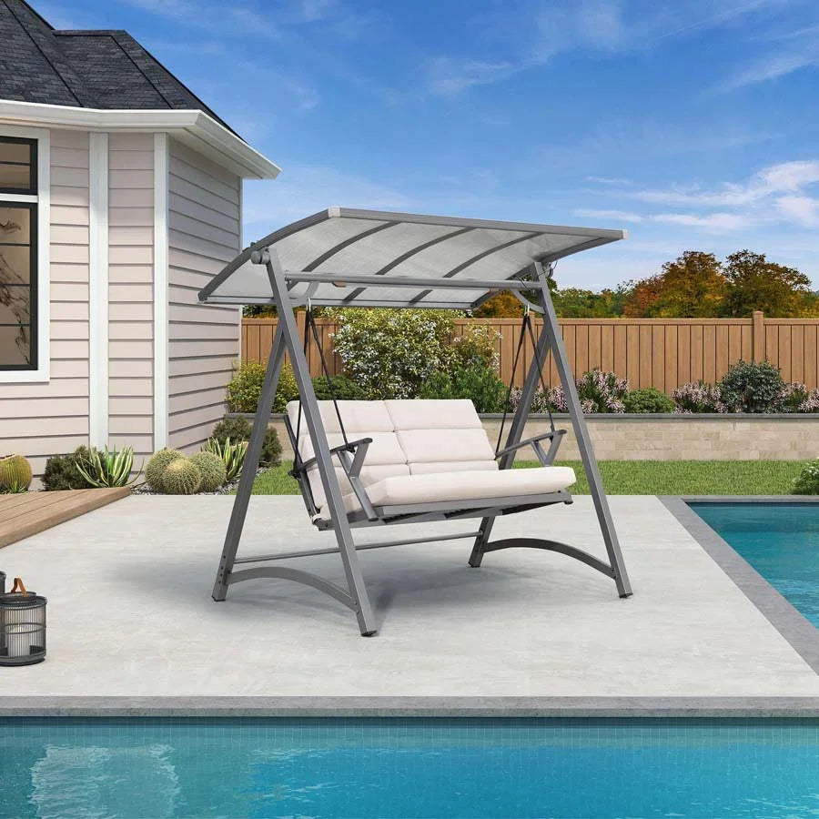 PURPLE LEAF Outdoor Patio Porch Swing Adjustable Backrest, 3-seat