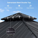 PURPLE LEAF Grey Hardtop Gazebo with Heavy Duty Galvanized Steel Double Roof with String Lights-milky
