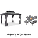 PURPLE LEAF Patio Gazebo with Aluminum Frame Grey Dining Sets-Bundle Set