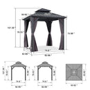 PURPLE LEAF Grey Hardtop Gazebo with Heavy Duty Galvanized Steel Double Roof with String Lights-clear