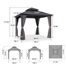 PURPLE LEAF Grey Hardtop Gazebo with Heavy Duty Galvanized Steel Double Roof with String Lights-clear