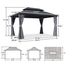 PURPLE LEAF Grey Hardtop Gazebo with Heavy Duty Galvanized Steel Double Roof with String Lights-clear